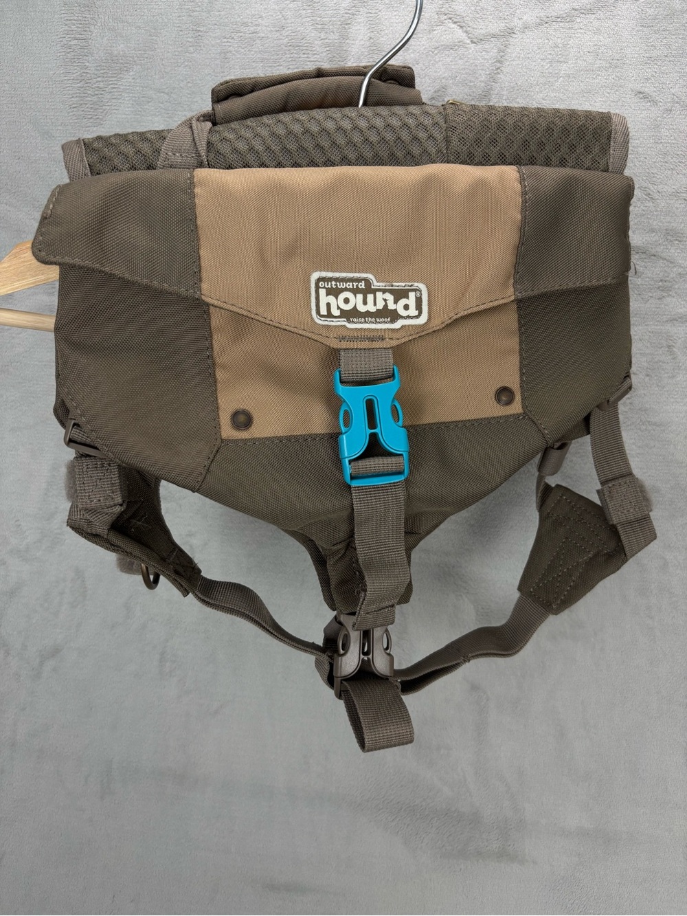 Outward Hound Dog Backpack Saddle Bag Hiking Pack Adjustable Brown Blue
